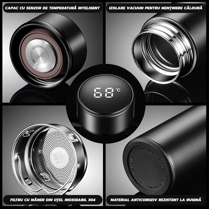Termos Inteligent cu Afișaj Digital LED – 500ml, Negru Mat